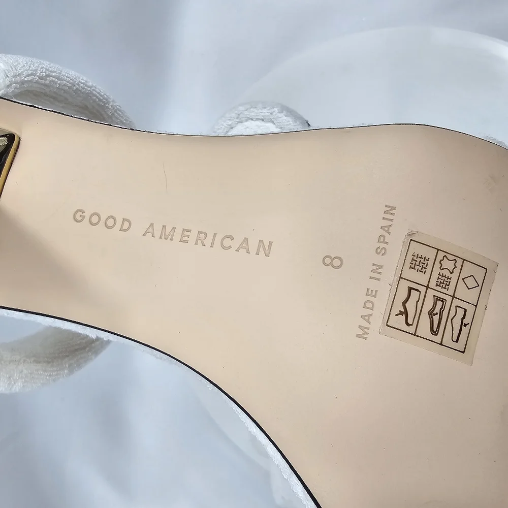 NIB Good American Terry Cloth Square Toe Heeled Sandal Stiletto White 8 Y2K Prom